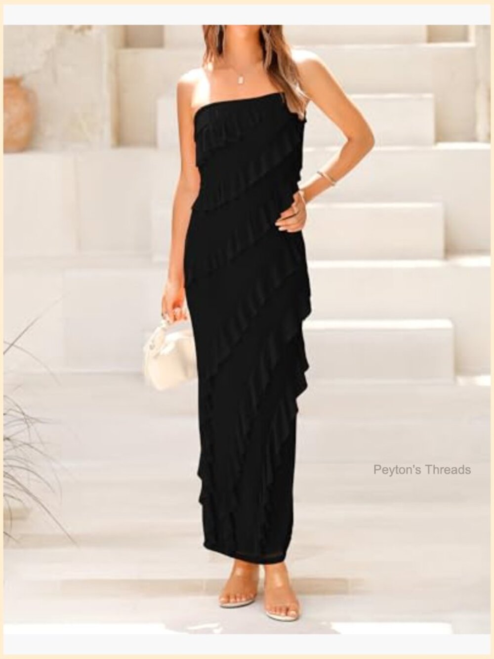 Strapless Mesh Bodycon Midi Dress with Ruffle Detail for Cocktail Parties - Picture 4 of 7